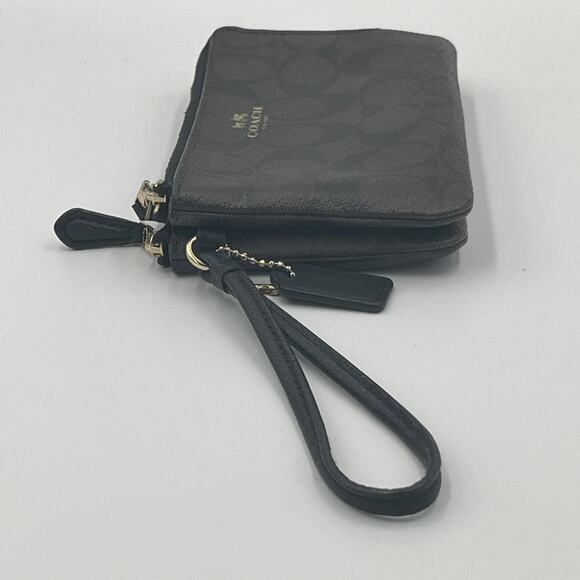 COACH Signature Brown Black Wristlet Wallet PVC Double Corner Zip F87591 - Picture 10 of 10